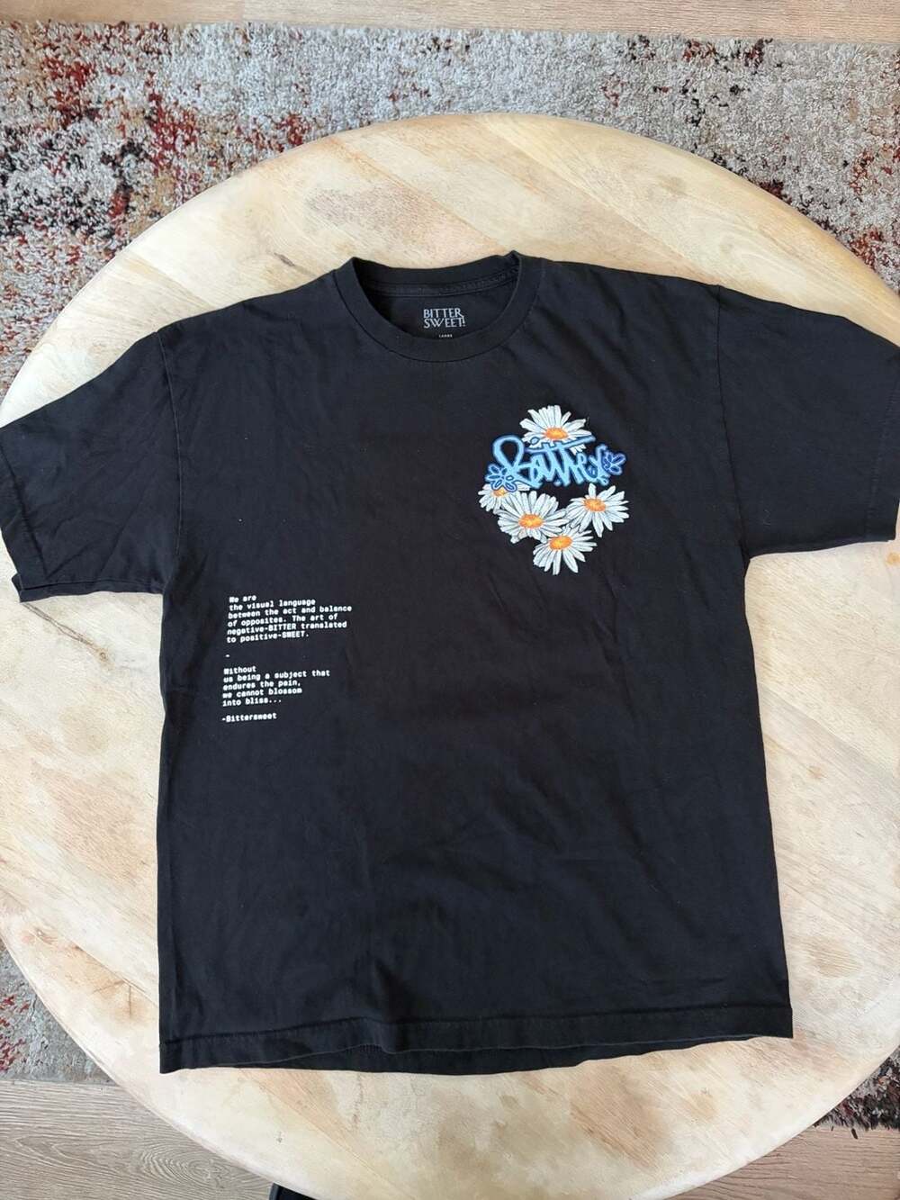 Bittersweet Black Double-Sided Floral & Quote Graphic Tee Adult Size Large